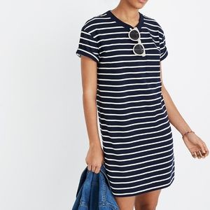 Madewell Blue Striped Short Sleeve T-Shirt Dress